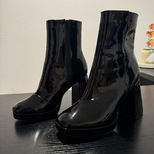 Black Heeled Boots with Platform Sole